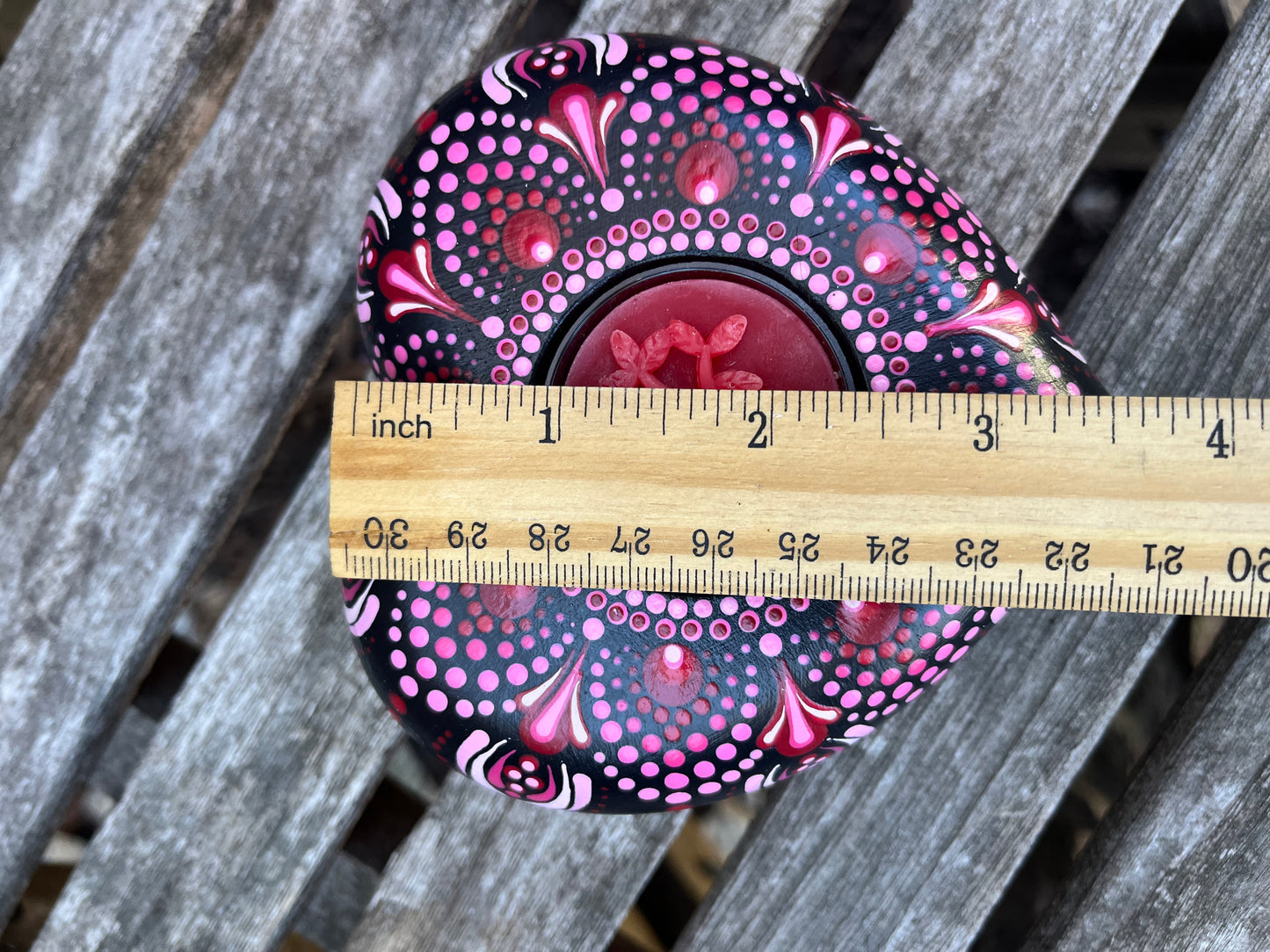 Concrete Heart Mandala Tealight Tea Light Holder Red Pink