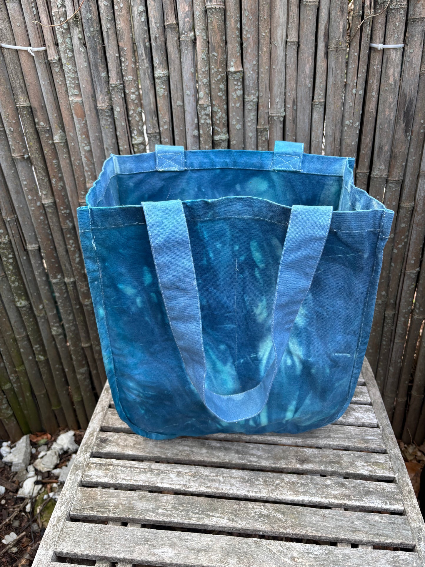 Large Beeswax Waxed Canvas Tote Market Bag BLUE