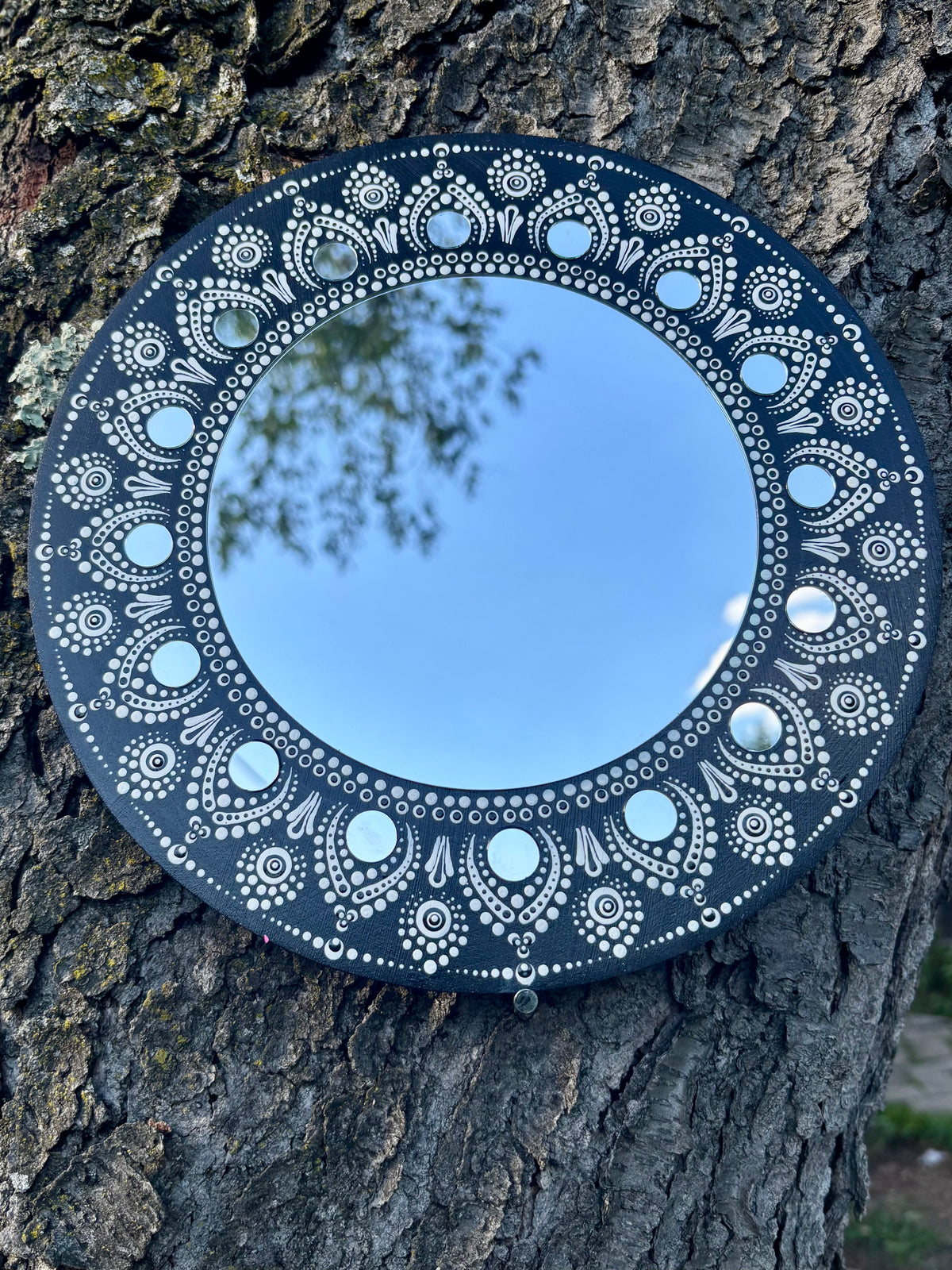 Hand-Painted Mandala Mirror — Moonlit Lace