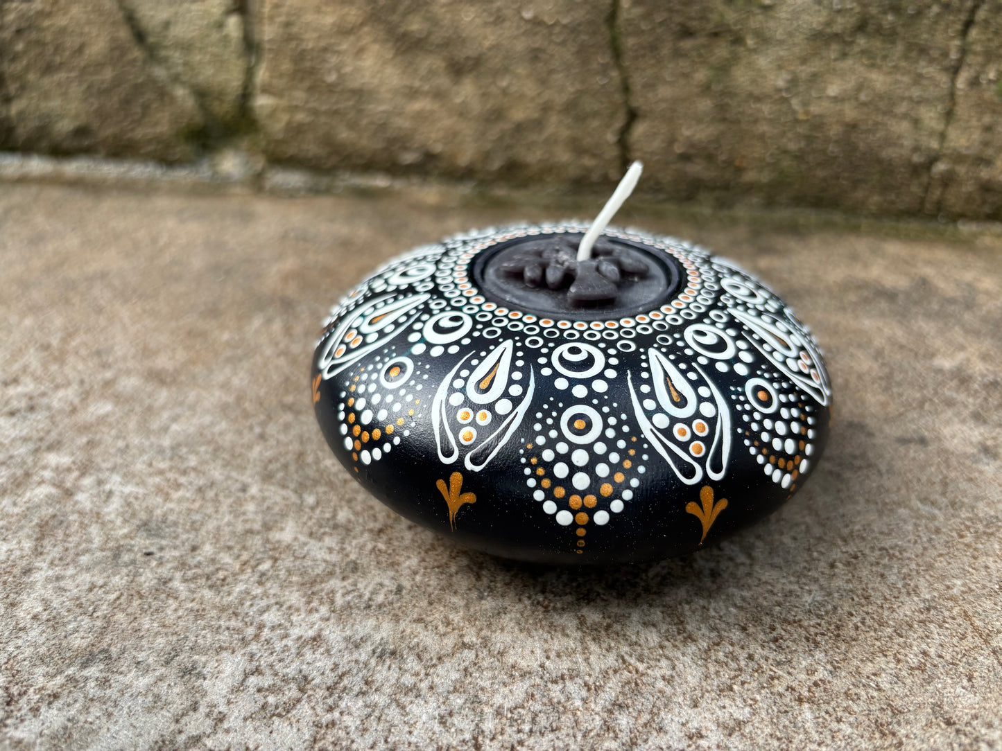 Concrete Black and White Mandala Tealight Tea Light Holder