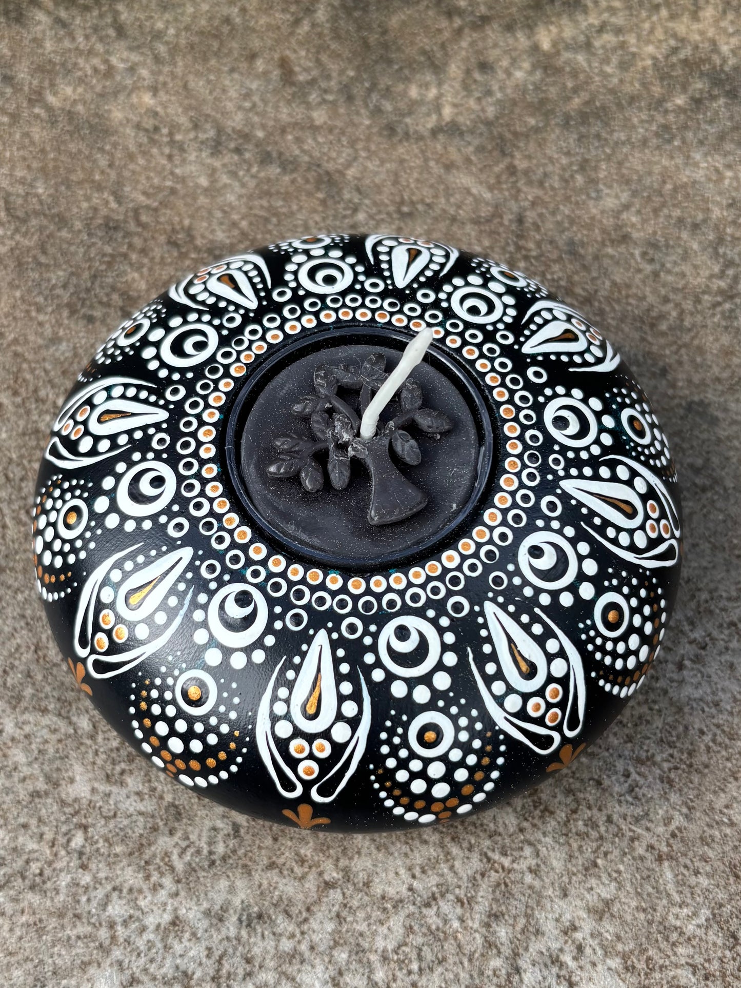 Concrete Black and White Mandala Tealight Tea Light Holder