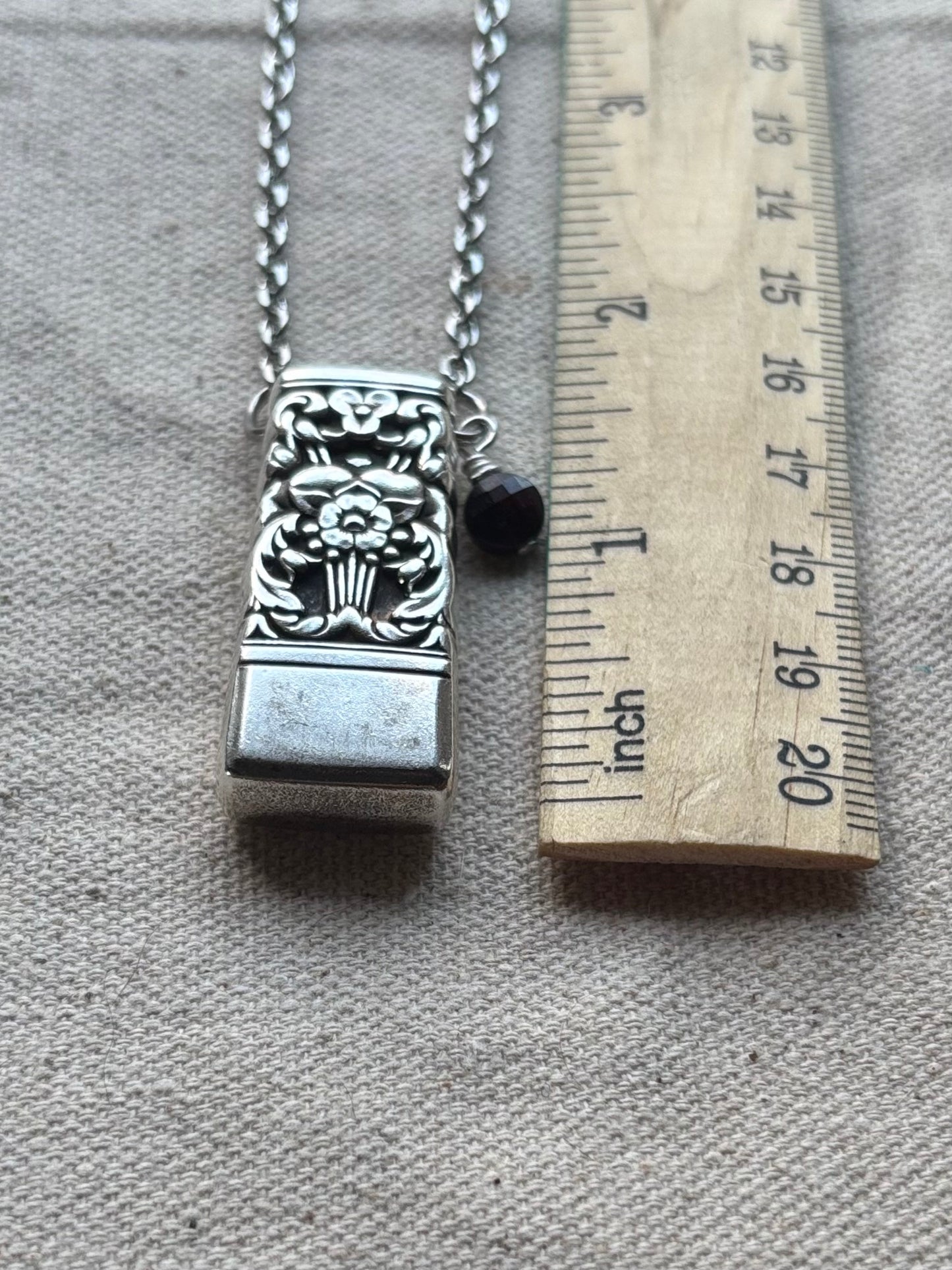 Up-Cycled Vintage Silverware Essential Oil Diffuser Pendant with Garnet Crystal