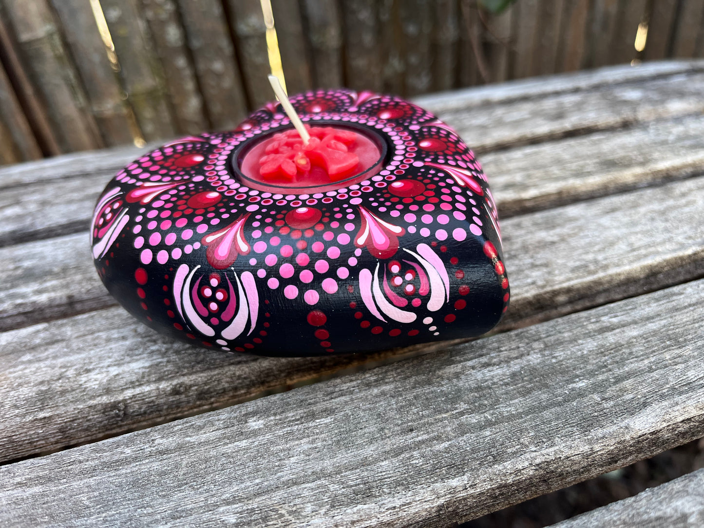 Concrete Heart Mandala Tealight Tea Light Holder Red Pink
