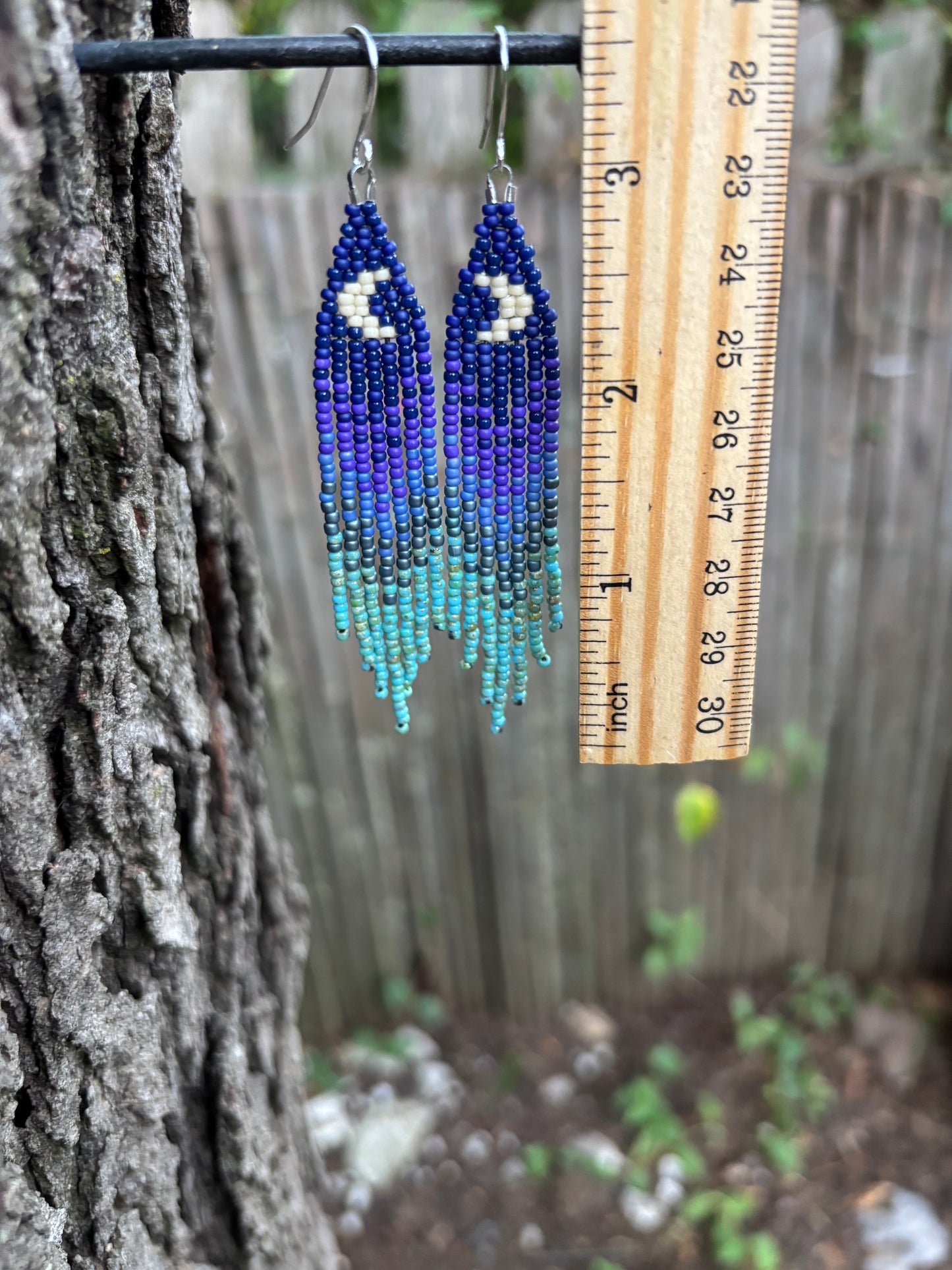 Glass Beaded Fringe Moon Earrings