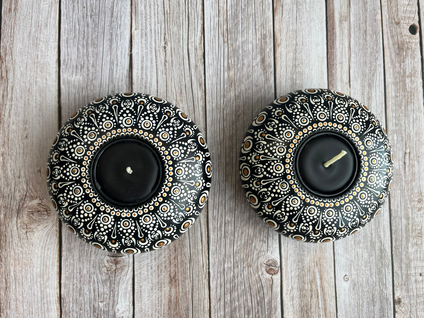 Concrete Black and White Mandala Tealight Tea Light Holder