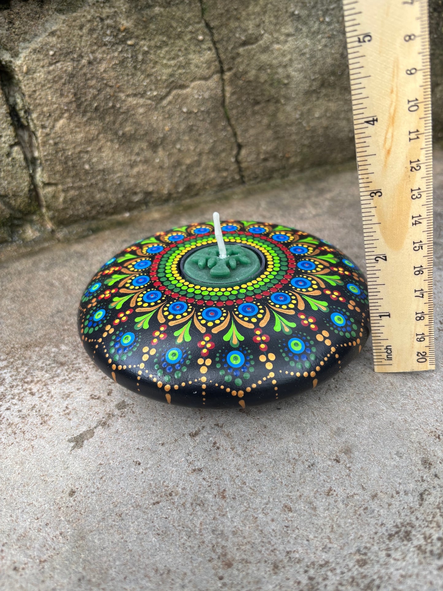 Concrete Mandala Tealight Tea Light Holder Blue Red Green Gold LARGE