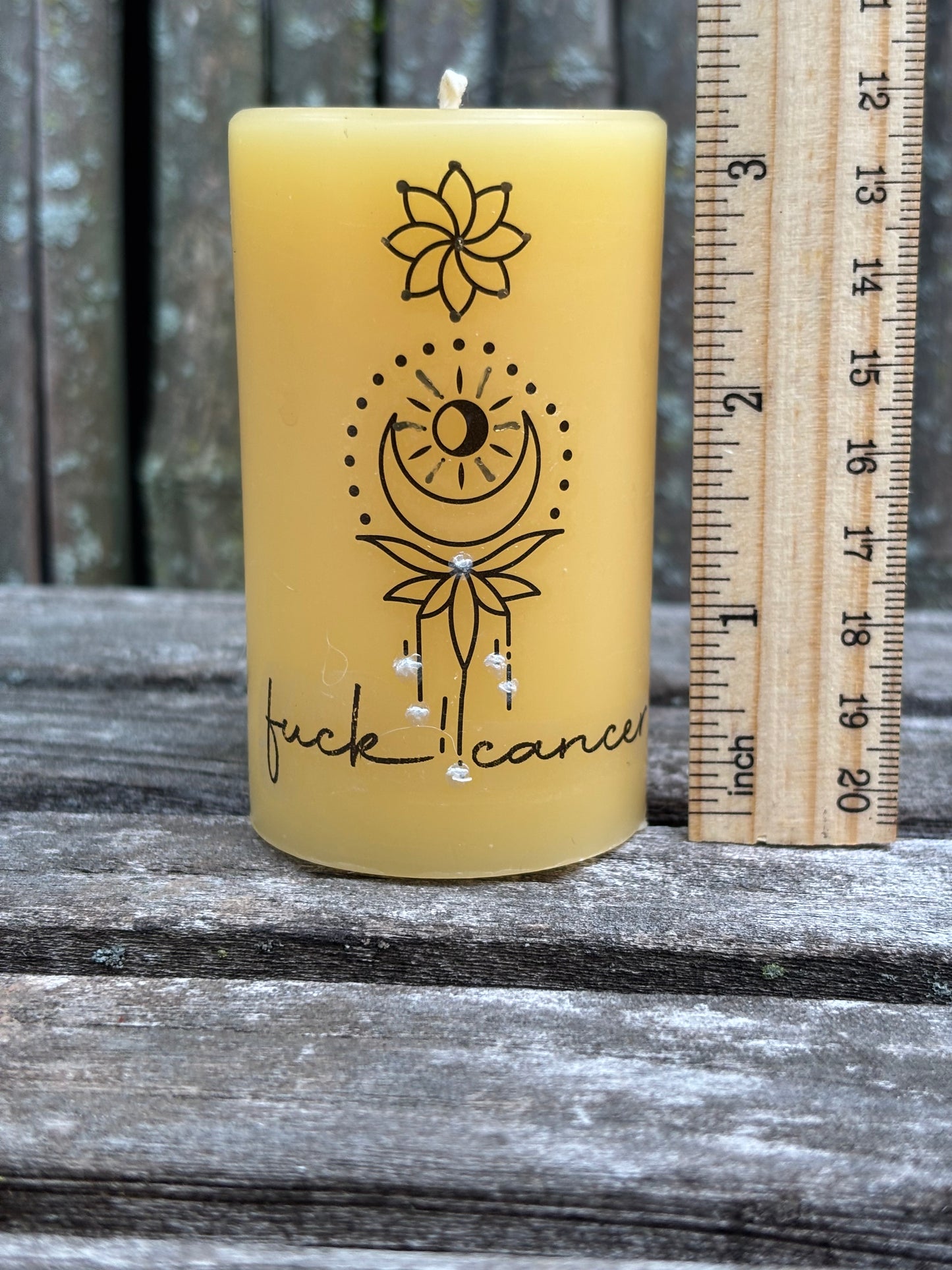 Decorated 100% PURE Beeswax Candle - Pillar- Fuck Cancer