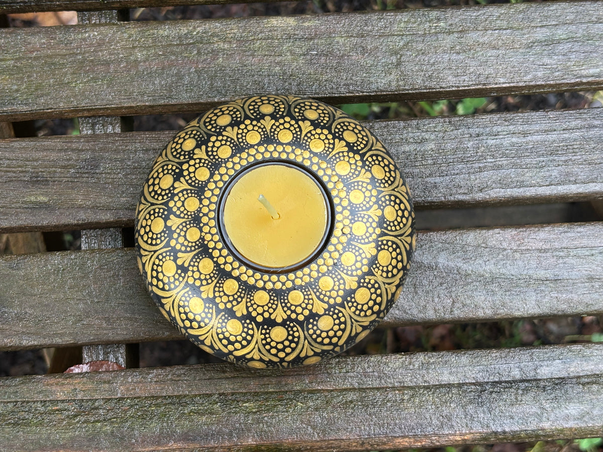 Concrete Mandala Tealight Tea Light Holder Gold
