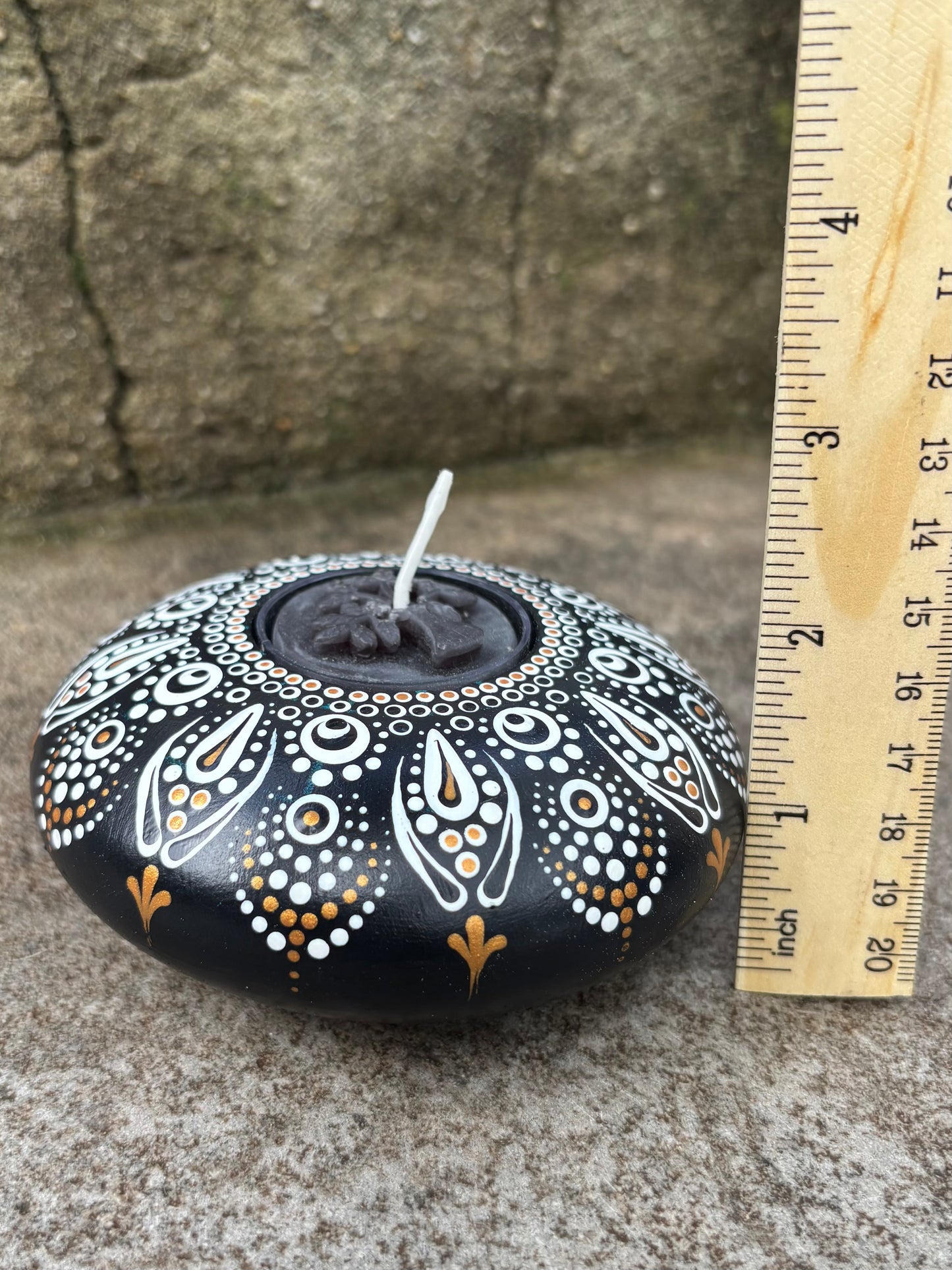 Concrete Black and White Mandala Tealight Tea Light Holder