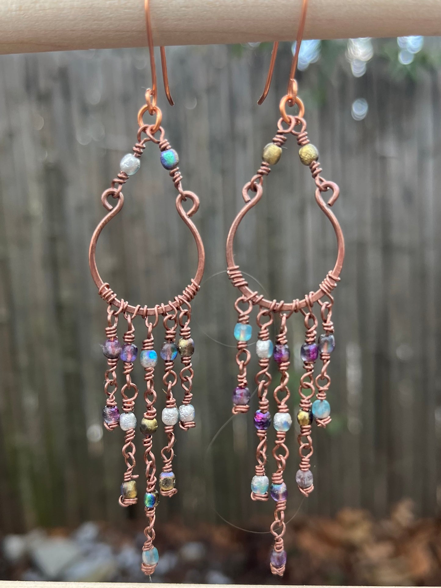 Copper Wire Chandelier Earrings Czech Glass Beads