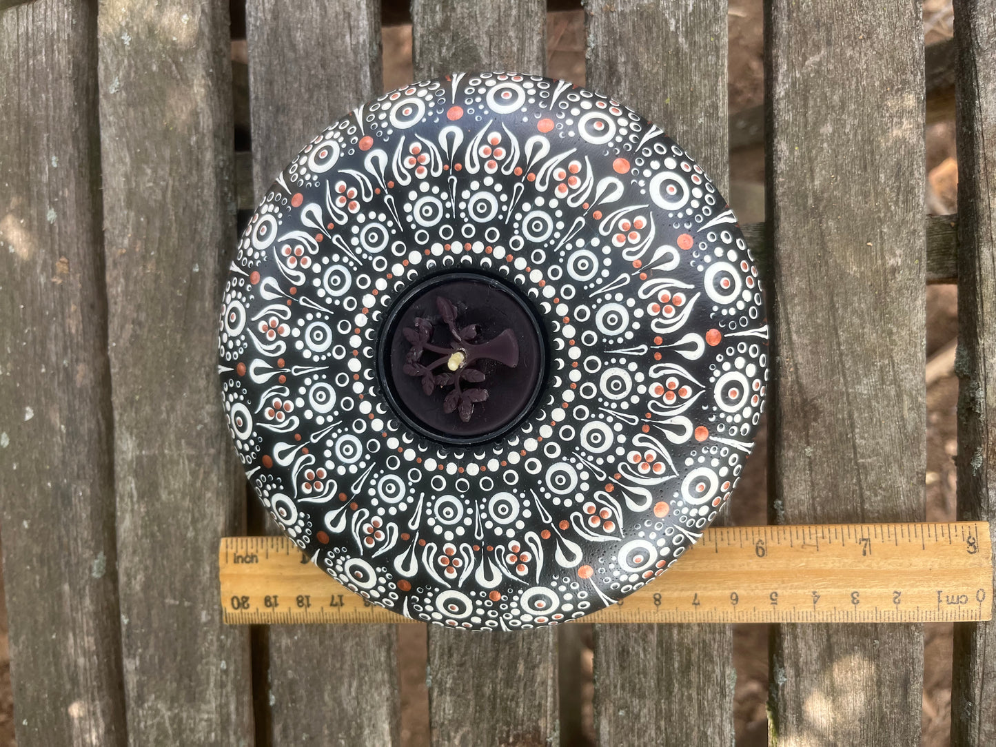 Concrete Mandala Tealight Tea Light Holder Black , White and Copper LARGE