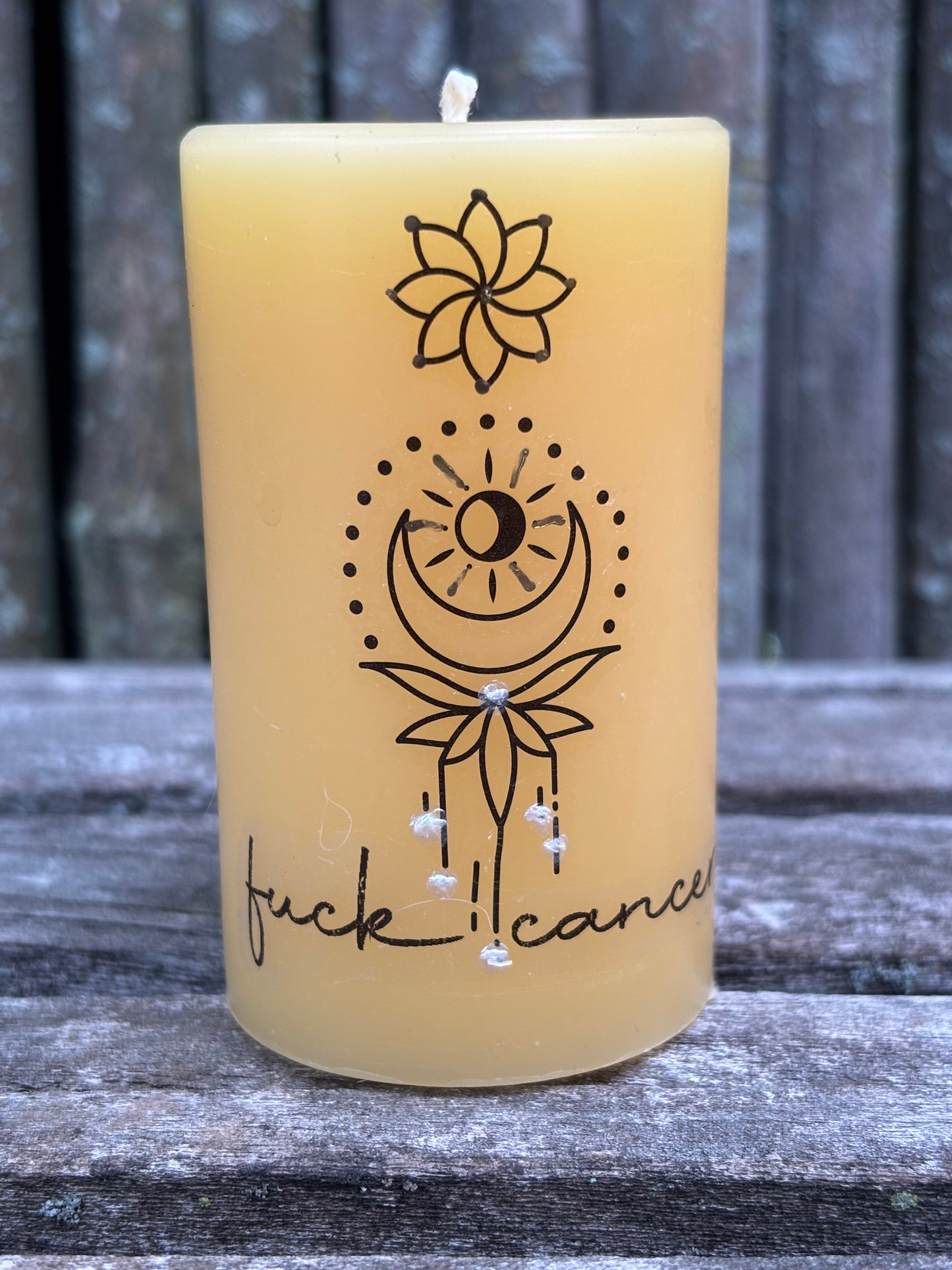 Decorated 100% PURE Beeswax Candle - Pillar- Fuck Cancer