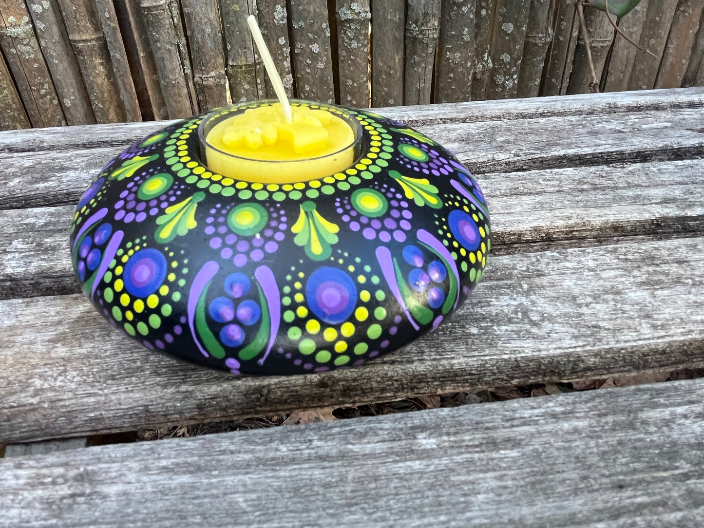Concrete Mandala Tealight Tea Light Holder Green Blue Yellow Red