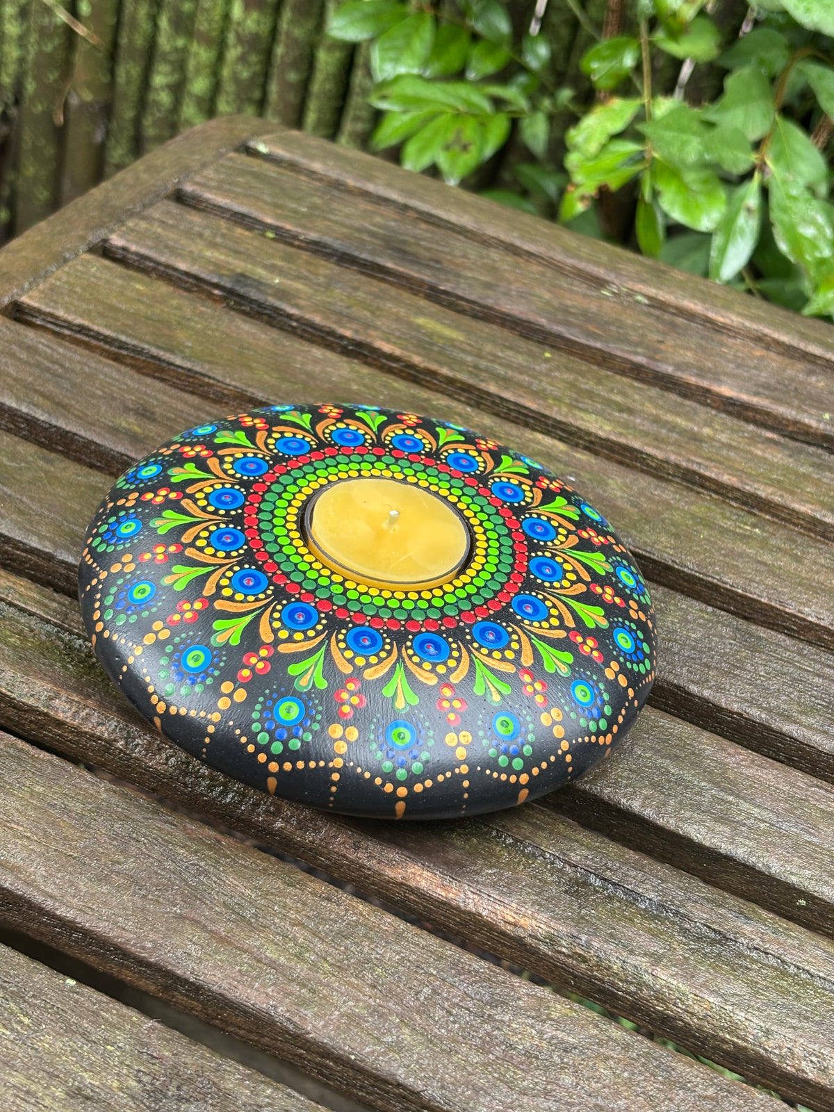 Concrete Mandala Tealight Tea Light Holder Blue Red Green Gold LARGE