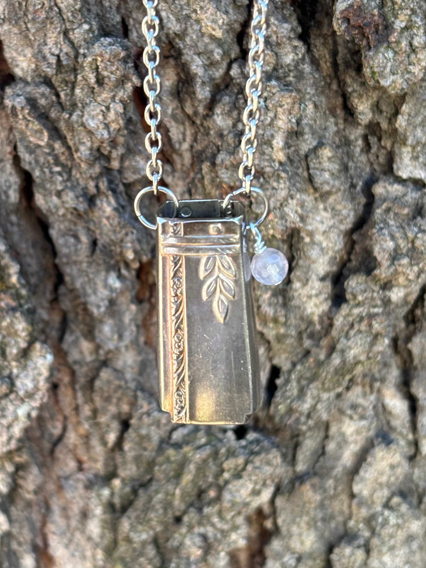 Up-Cycled Vintage Silverware Essential Oil Diffuser Pendant with Rose Quartz Crystal