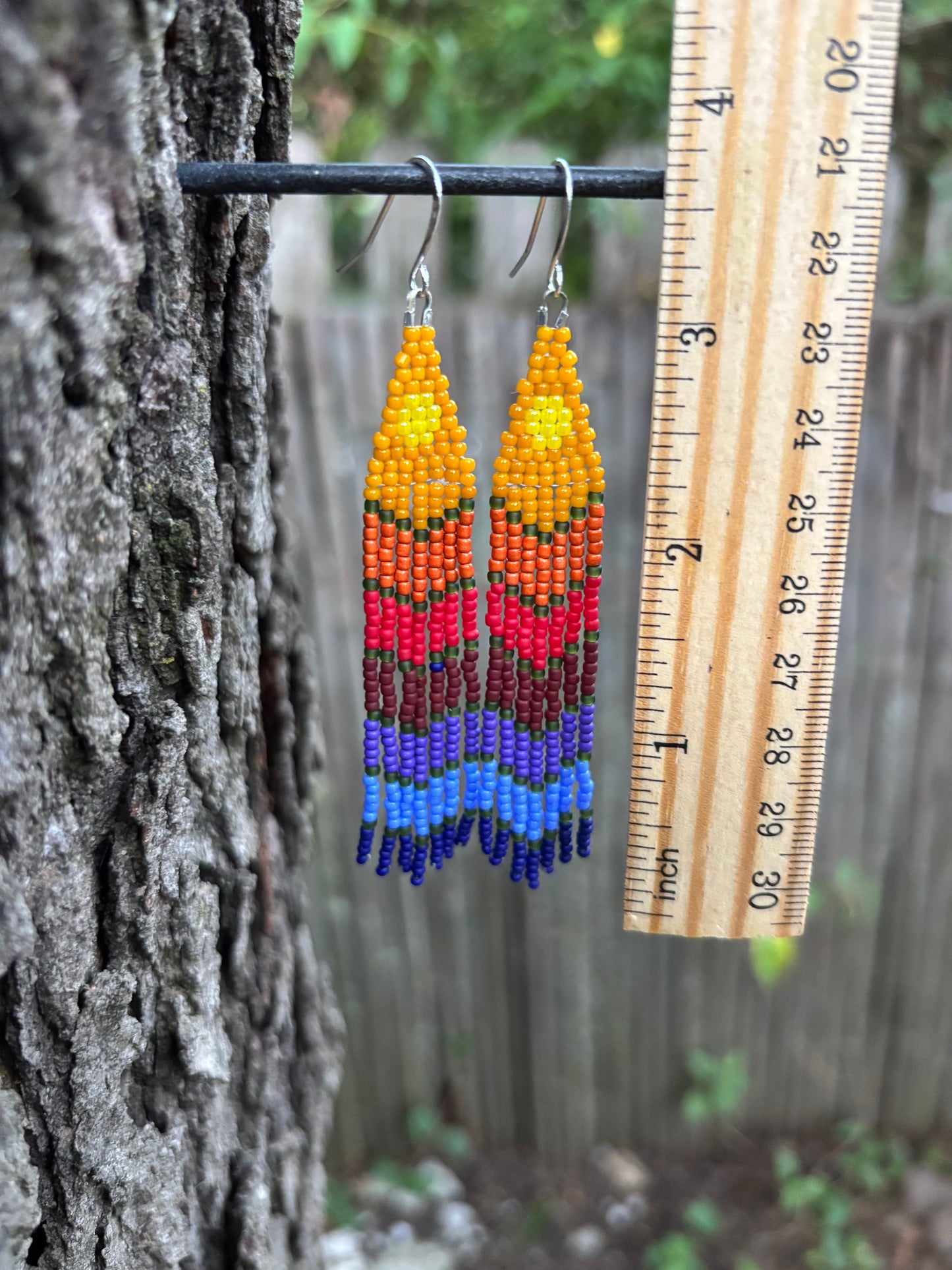 Glass Beaded Fringe Sunrise Sunset Earrings