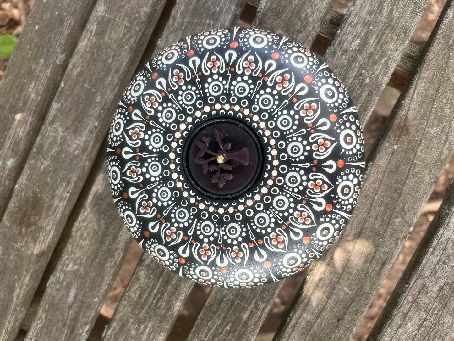 Concrete Mandala Tealight Tea Light Holder Black , White and Copper LARGE