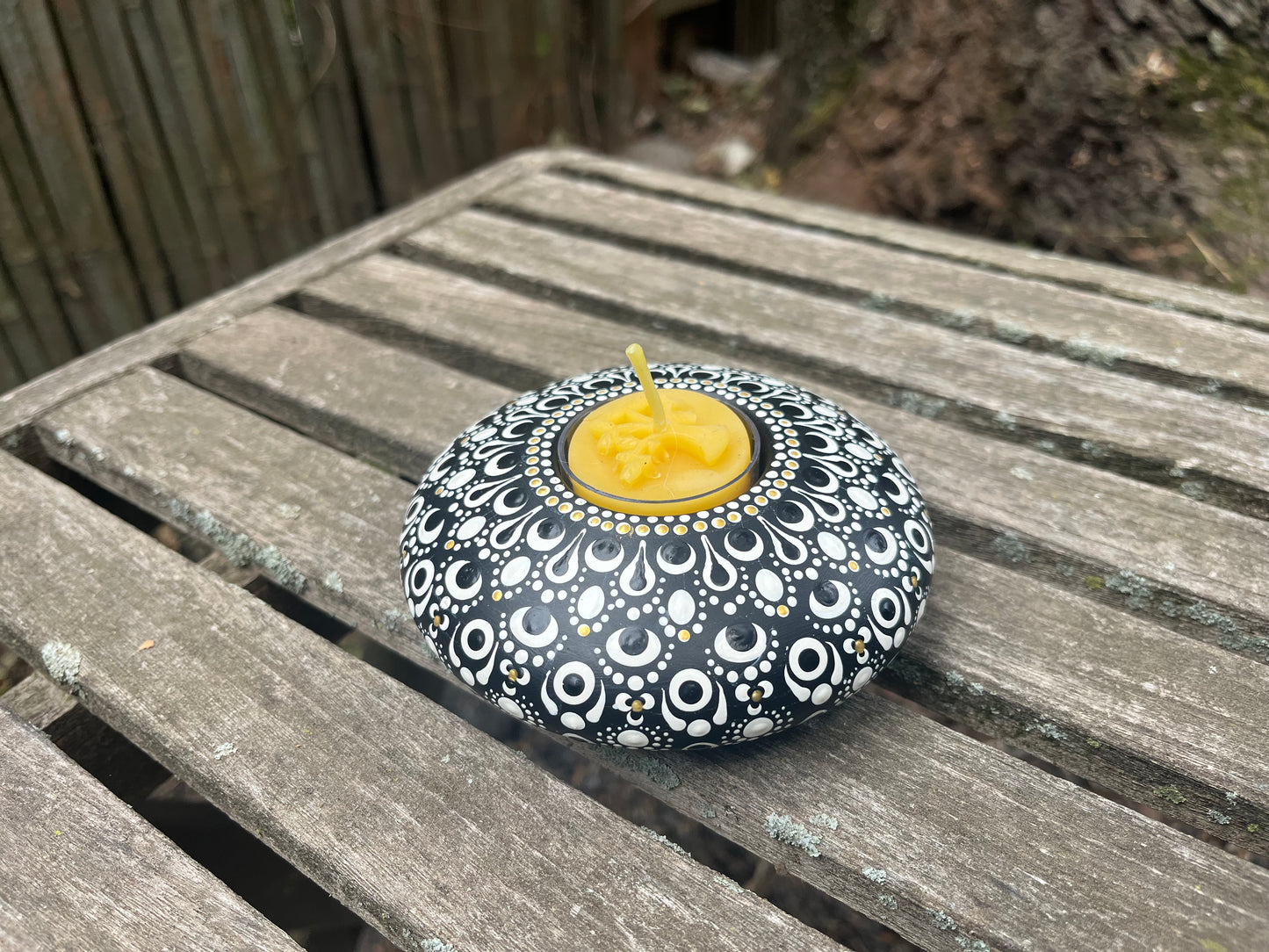 Concrete Black and White Mandala Tealight Tea Light Holder