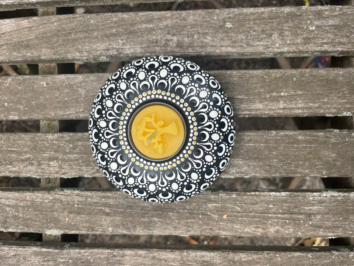 Concrete Black and White Mandala Tealight Tea Light Holder