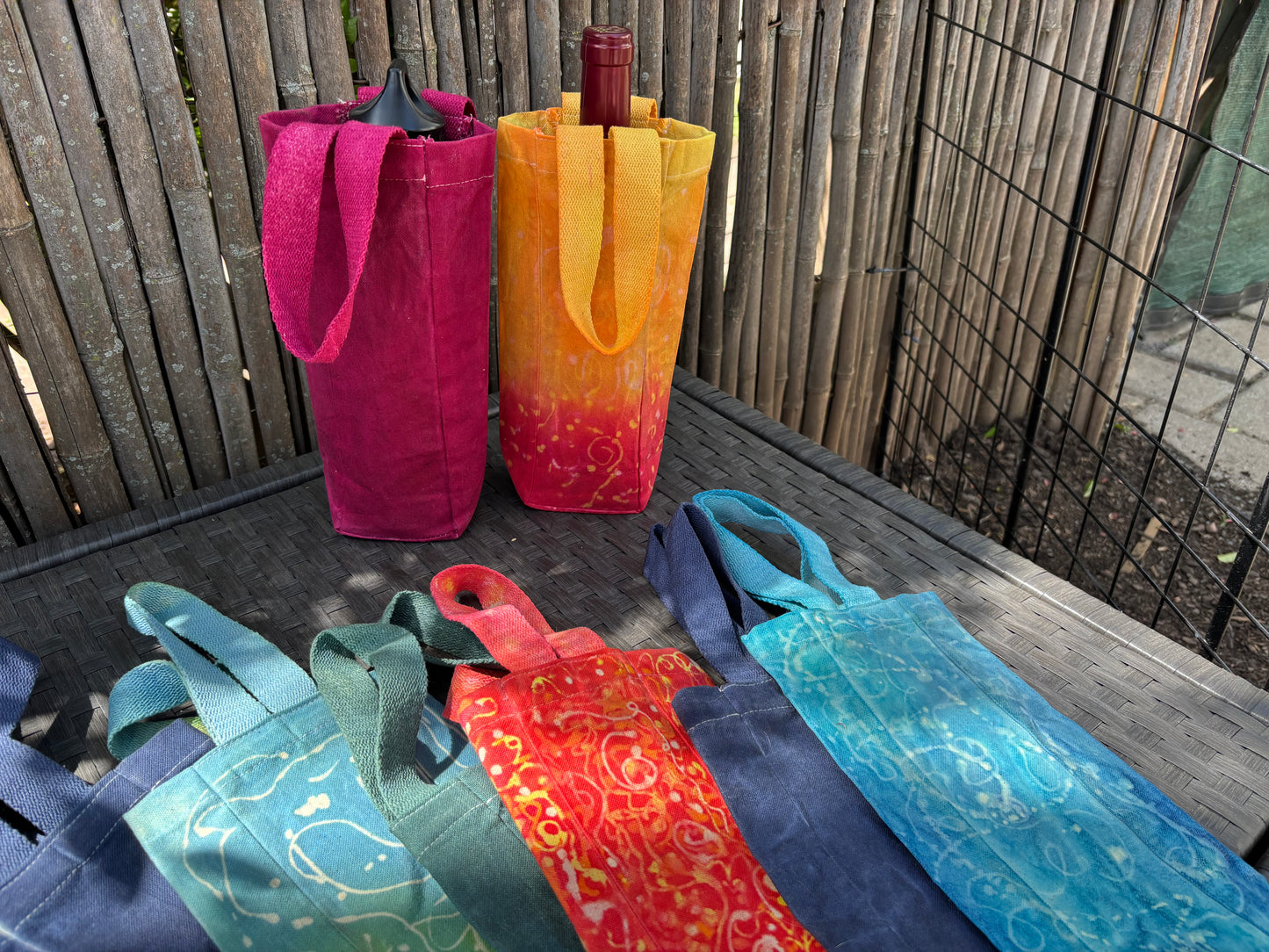 Beeswax 100% Cotton Canvas Wine/Water Bottle Tote Lt Green/Lt Blue