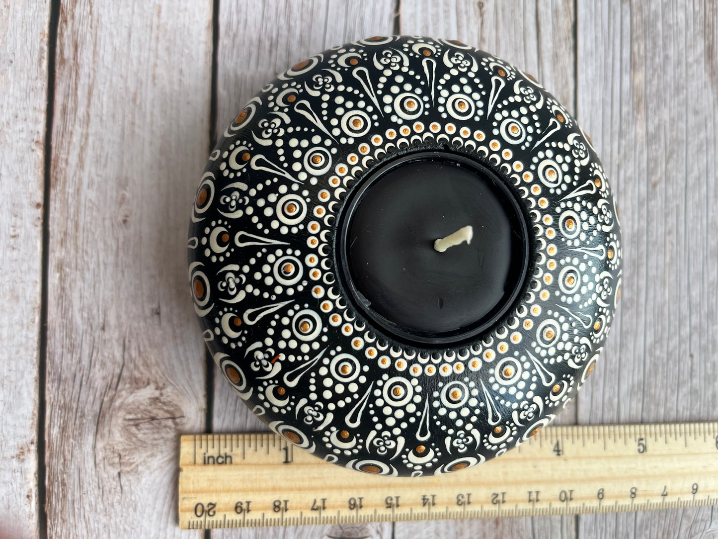 Concrete Black and White Mandala Tealight Tea Light Holder