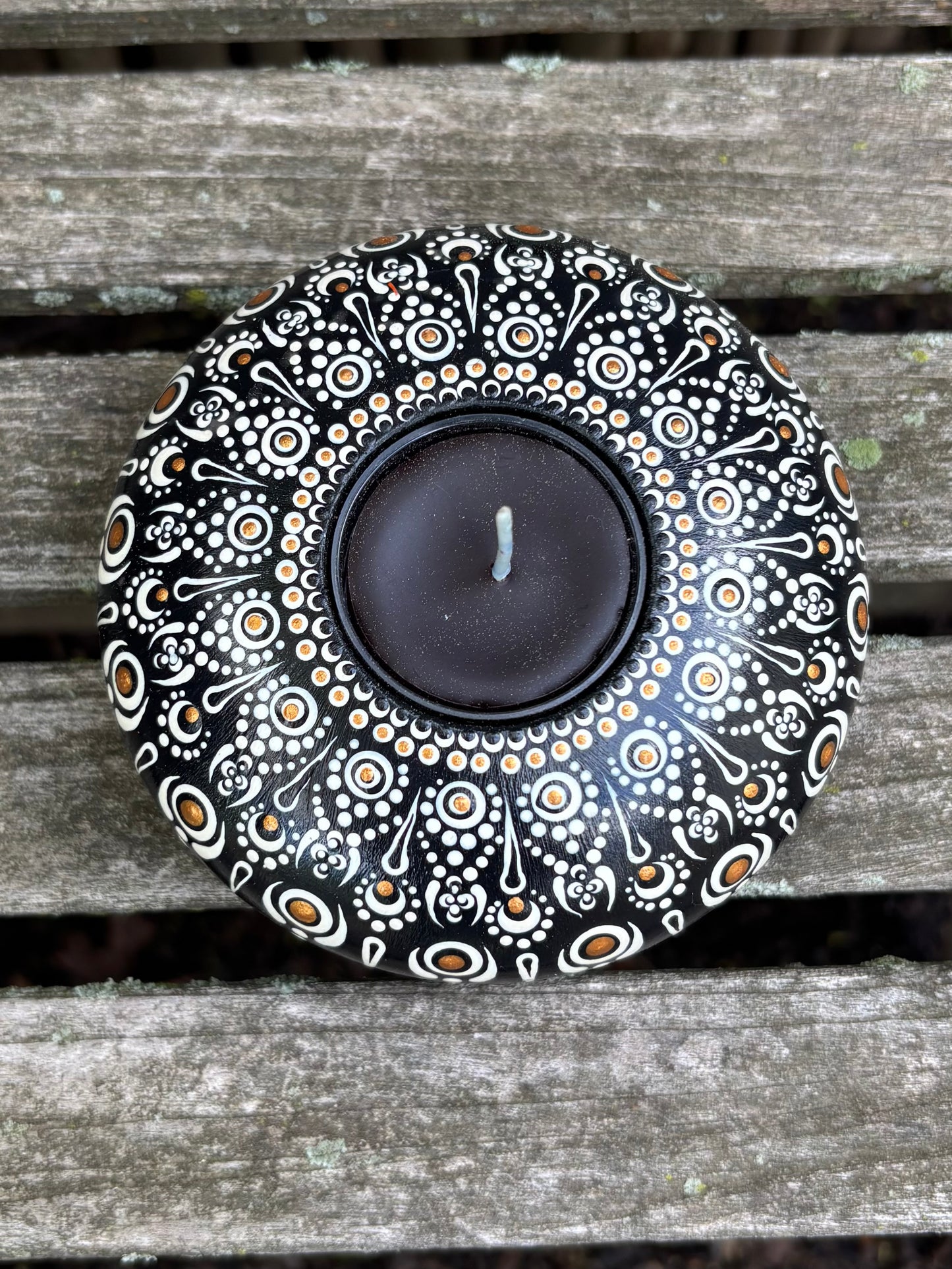 Concrete Black and White Mandala Tealight Tea Light Holder