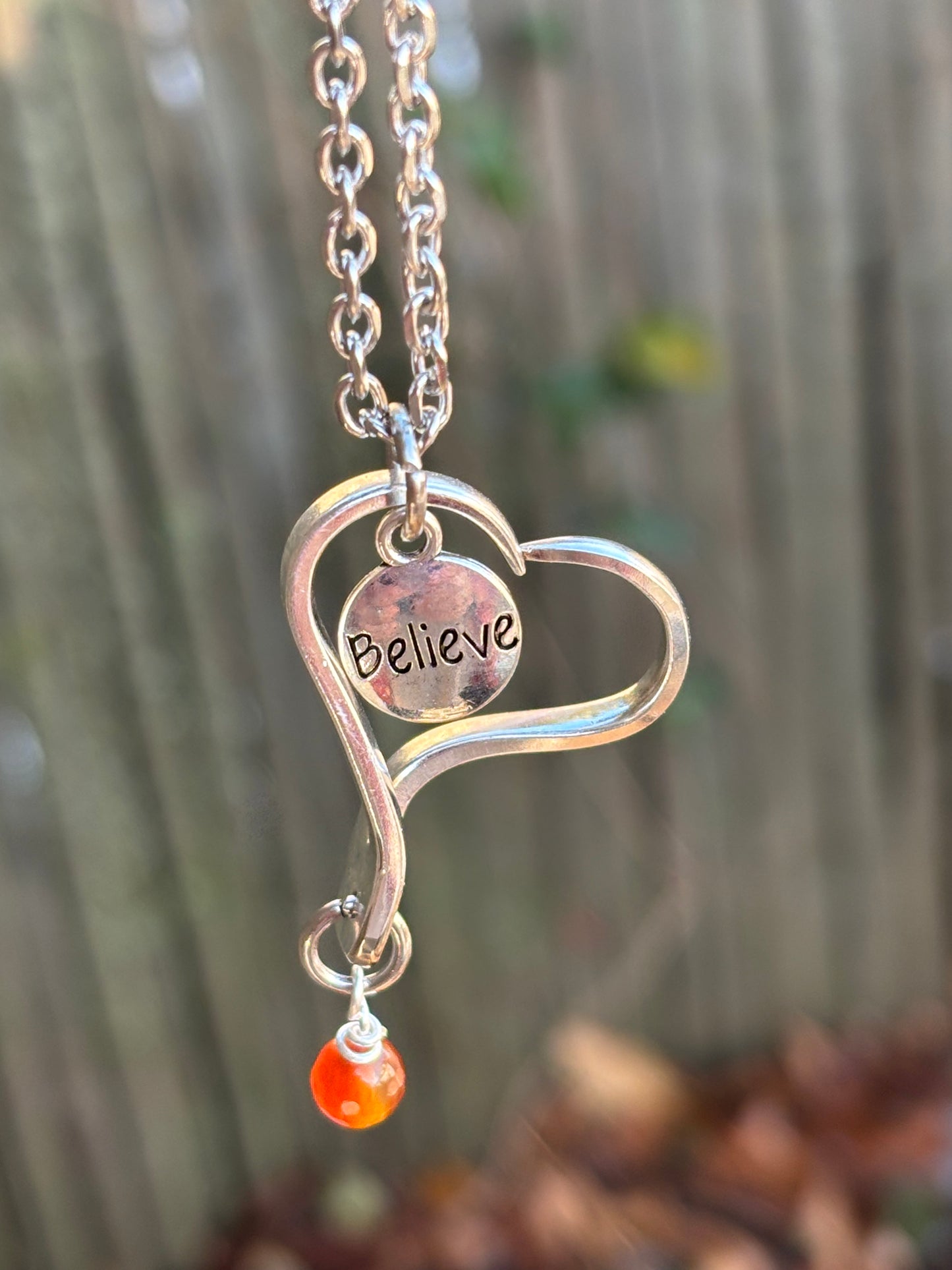 Up-Cycled Vintage Silverware Open Heart Pendant Believe
