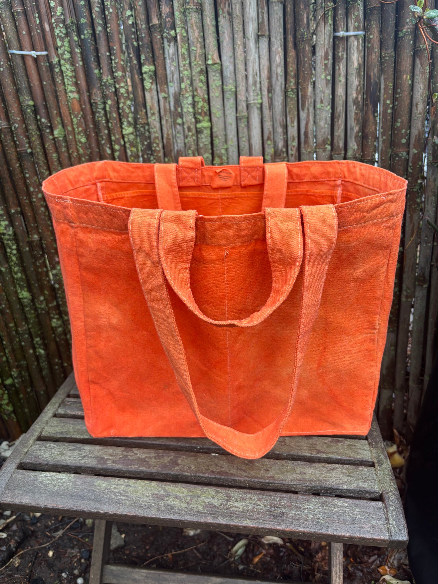 Extra Large Beeswax Waxed Canvas Tote Market Bag ORANGE