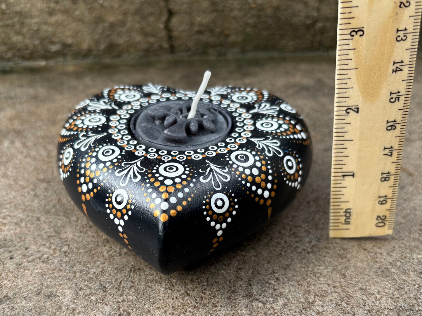 Concrete Heart Mandala Tealight Tea Light Holder Black and White