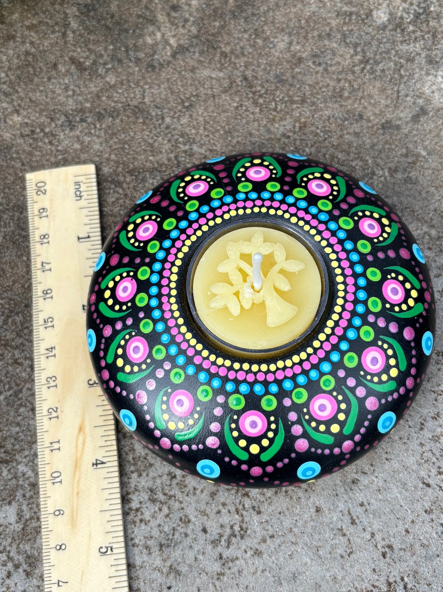 Concrete Mandala Tealight Tea Light Holder Pink Yellow Green Blue