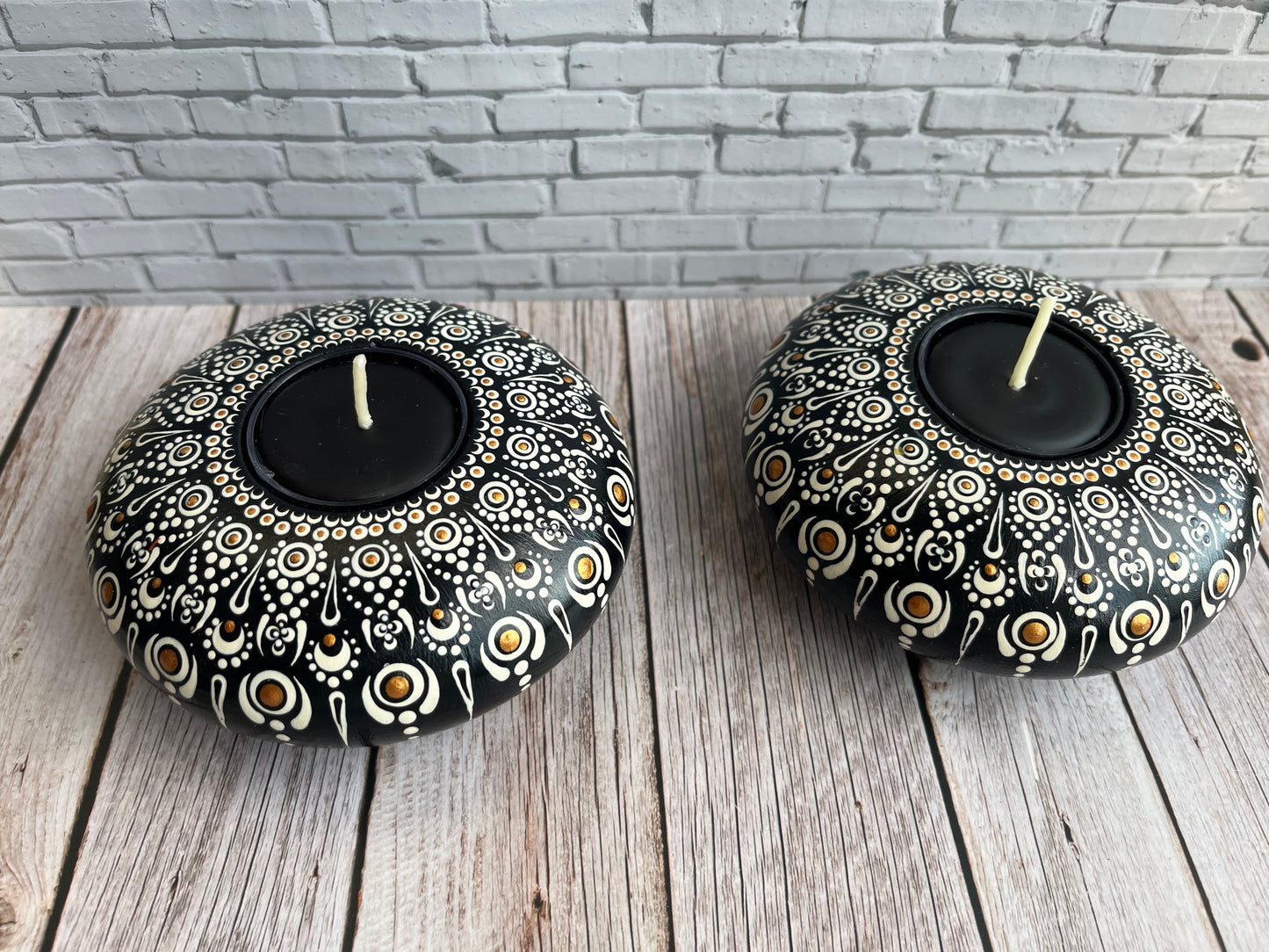Concrete Black and White Mandala Tealight Tea Light Holder