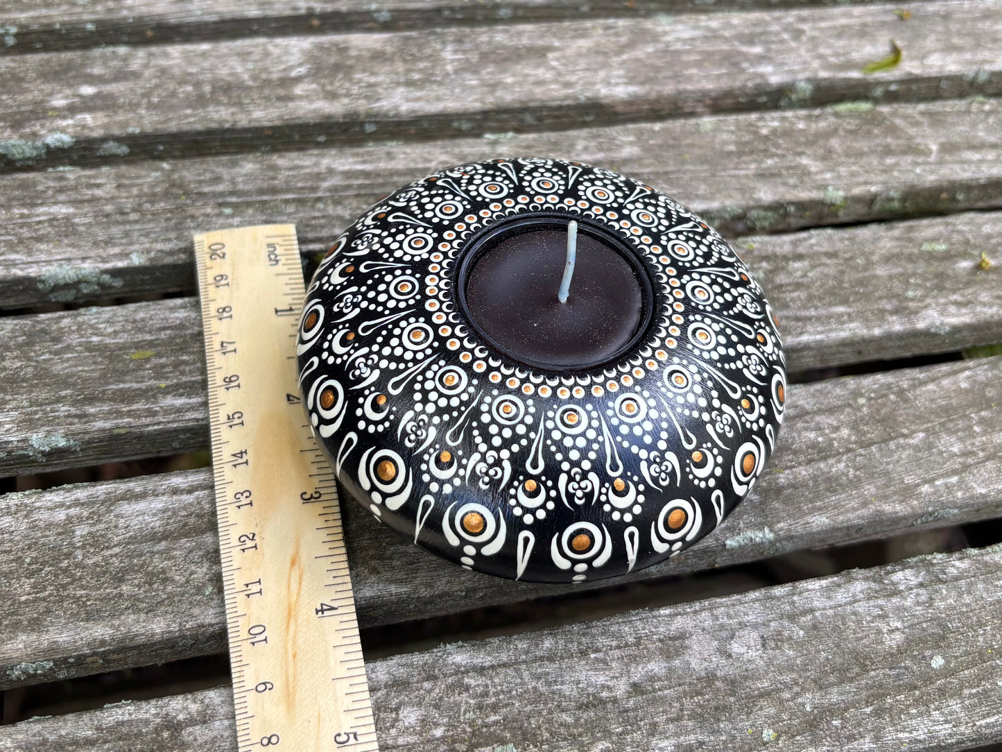Concrete Black and White Mandala Tealight Tea Light Holder