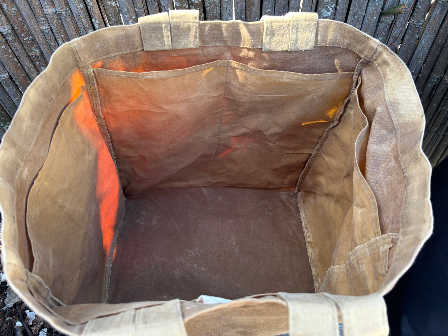Extra Large Beeswax Waxed Canvas Tote Market Bag ORANGE