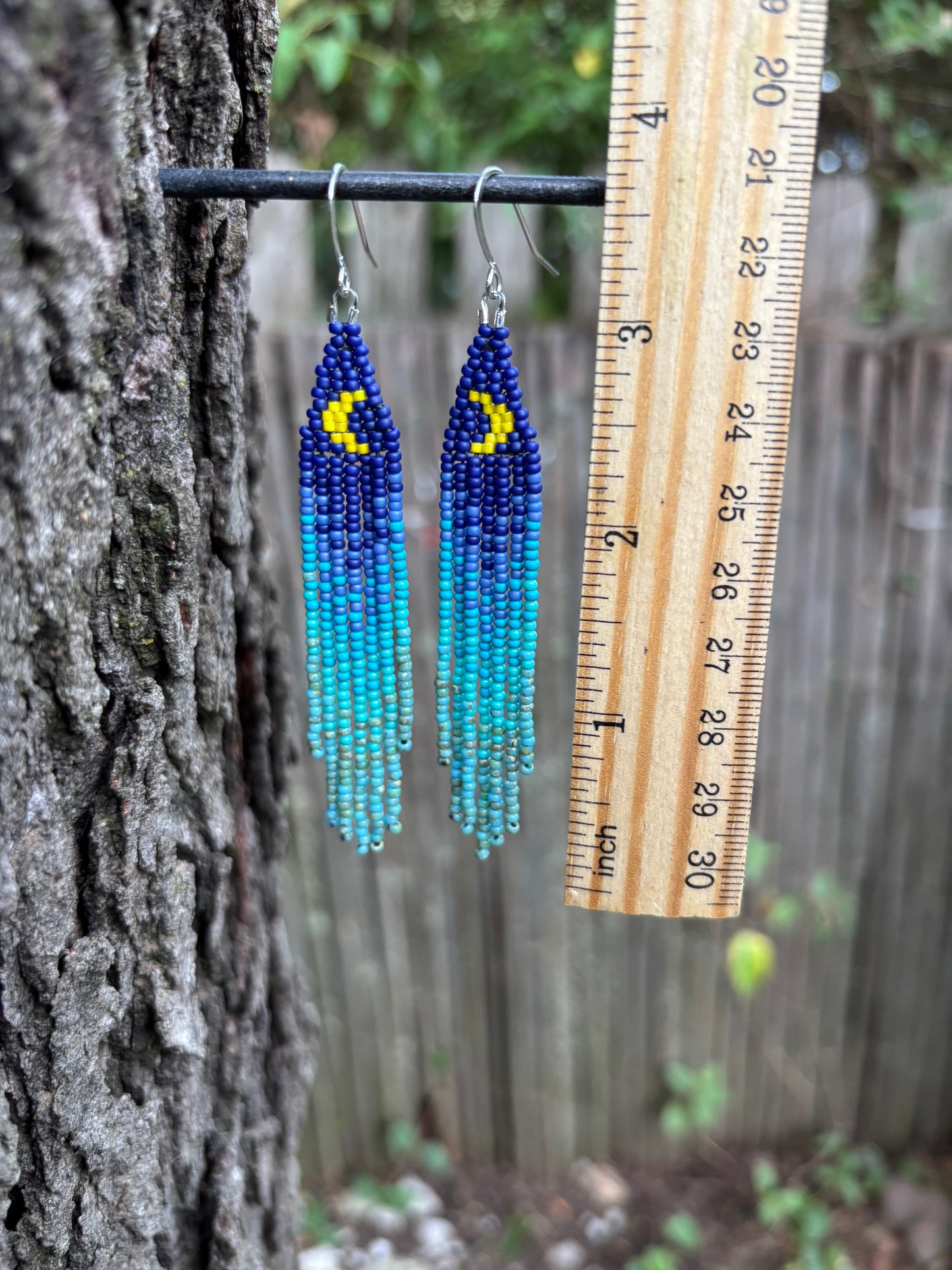 Glass Beaded Fringe Moon Earrings