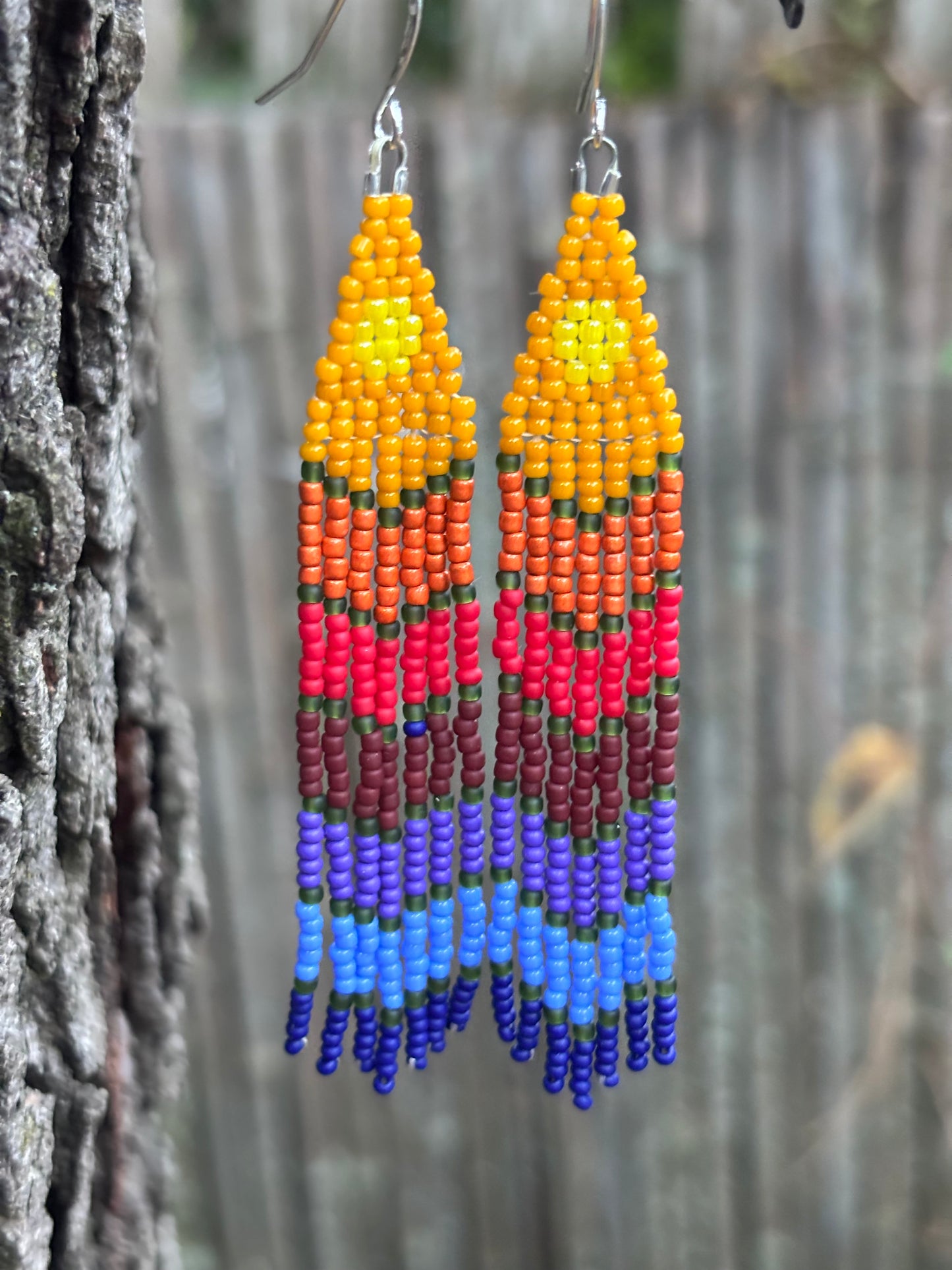 Glass Beaded Fringe Sunrise Sunset Earrings