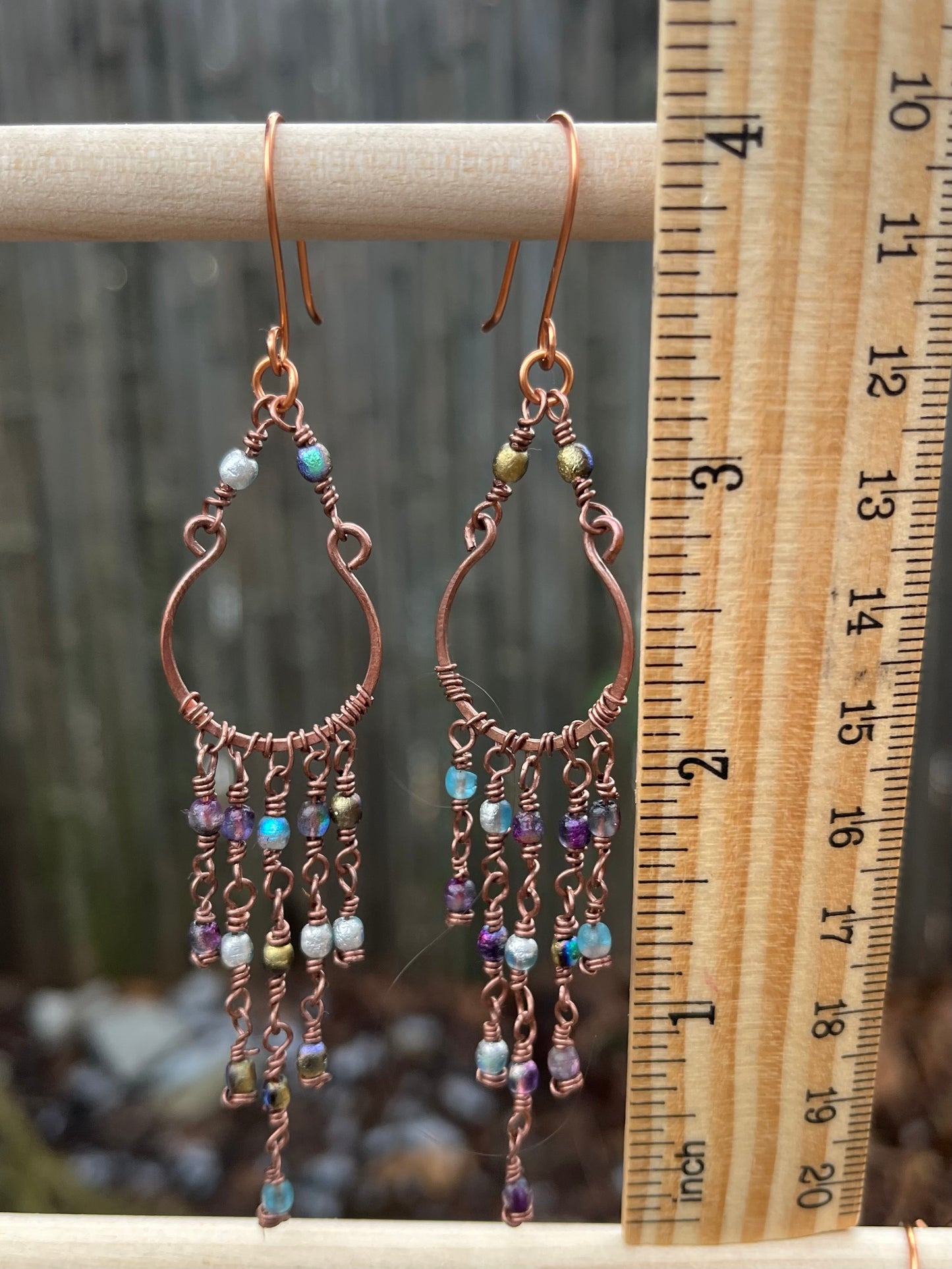 Copper Wire Chandelier Earrings Czech Glass Beads