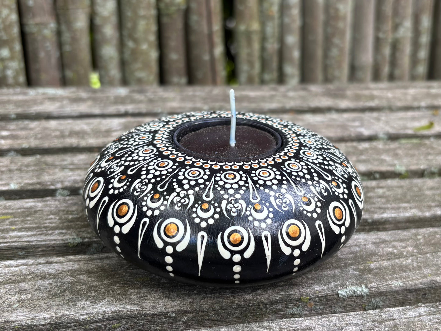 Concrete Black and White Mandala Tealight Tea Light Holder