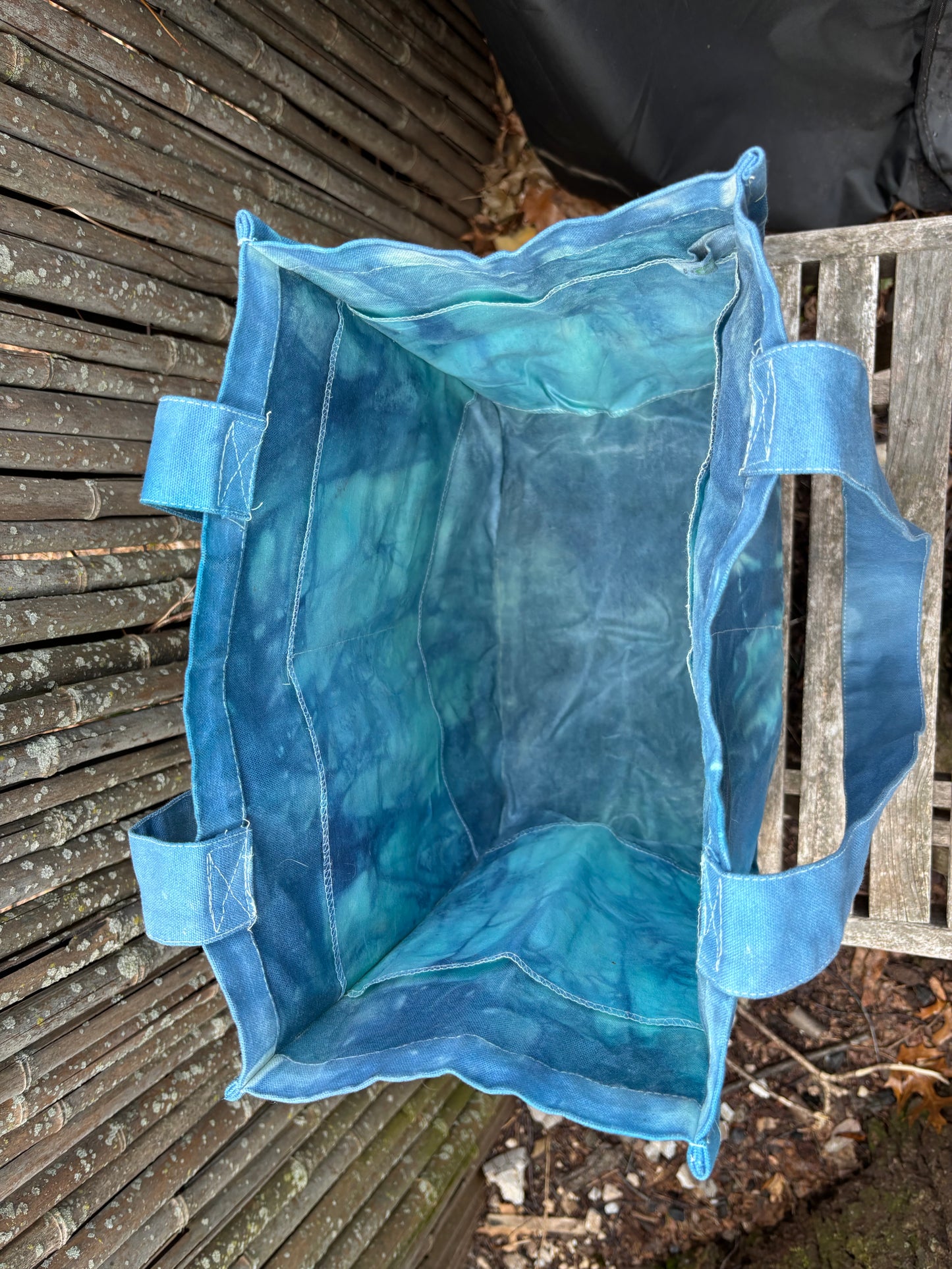 Large Beeswax Waxed Canvas Tote Market Bag BLUE