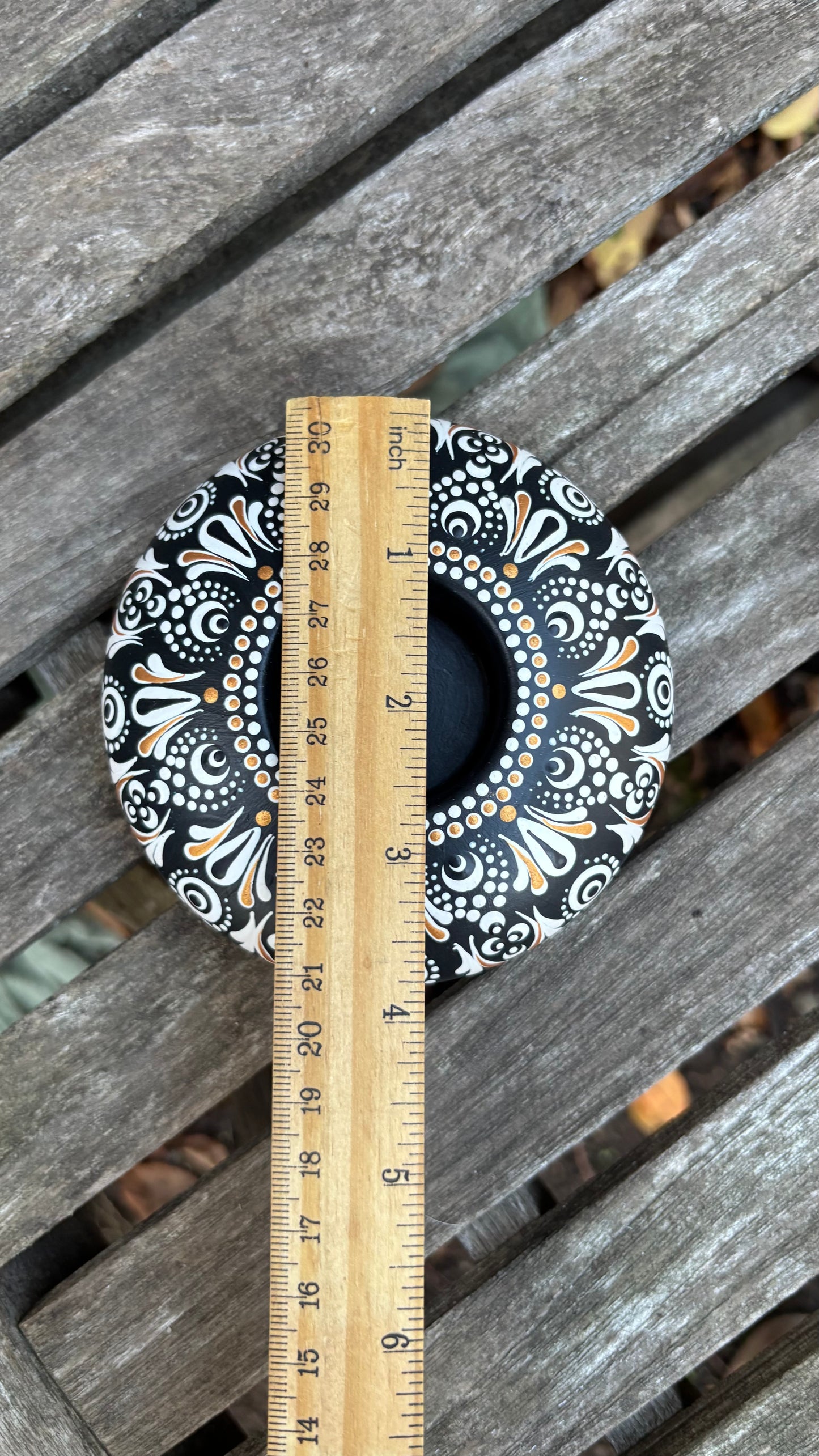 Concrete Mandala Tealight Tea Light Holder Black and White