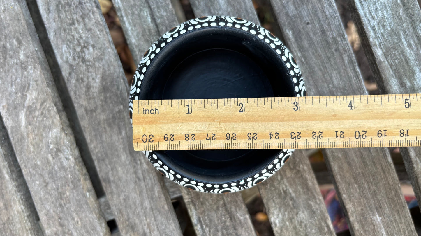 Concrete Mandala Chubby Pot with Lid-Trinket Bowl Black and White