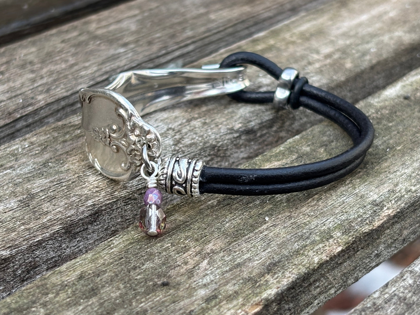 Up-Cycled Vintage Silverware and Leather Bracelet