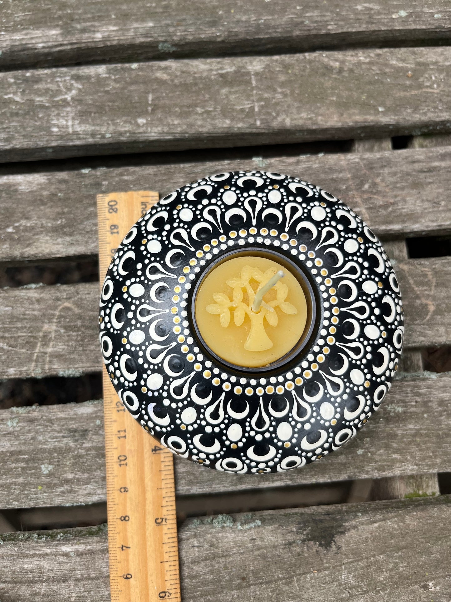 Concrete Black and White Mandala Tealight Tea Light Holder
