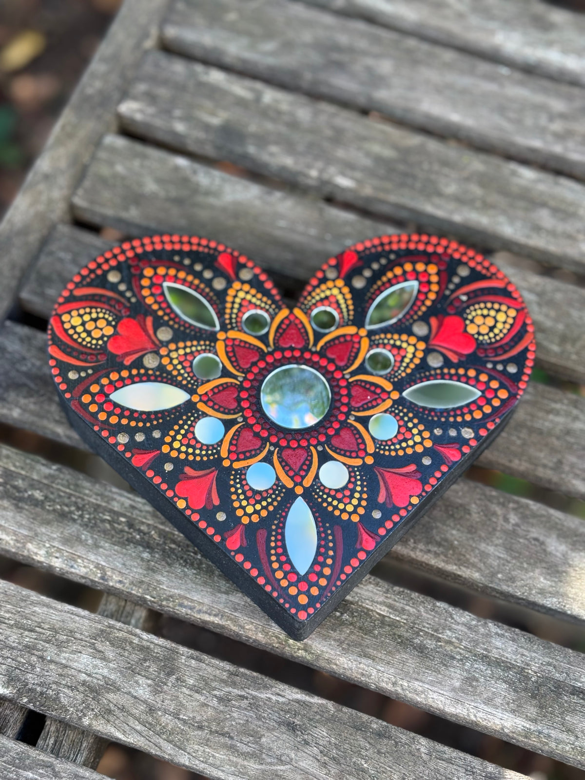 Hand Painted Mandala Mirror Heart