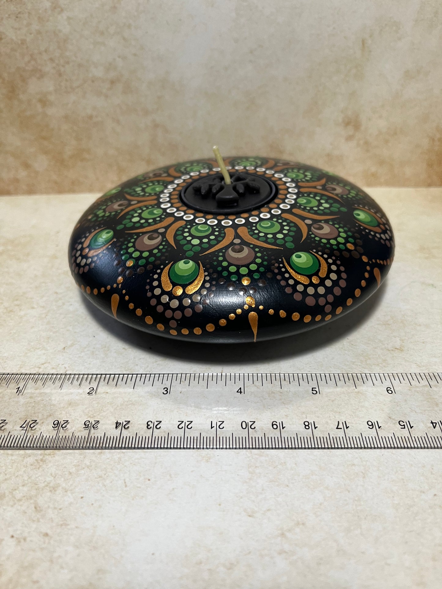 Concrete Mandala Tealight Tea Light Holder , Green, Brown and Gold LARGE