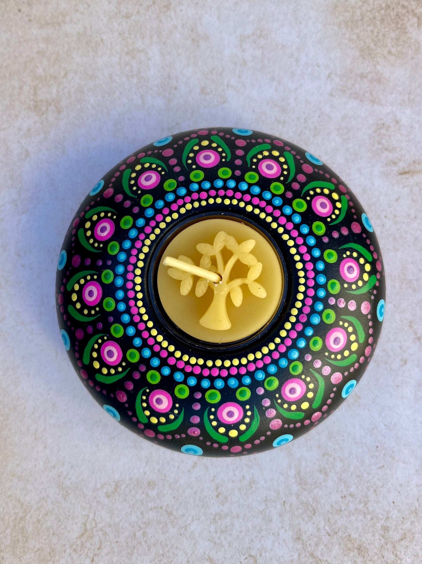 Concrete Mandala Tealight Tea Light Holder Pink, Green, Blue