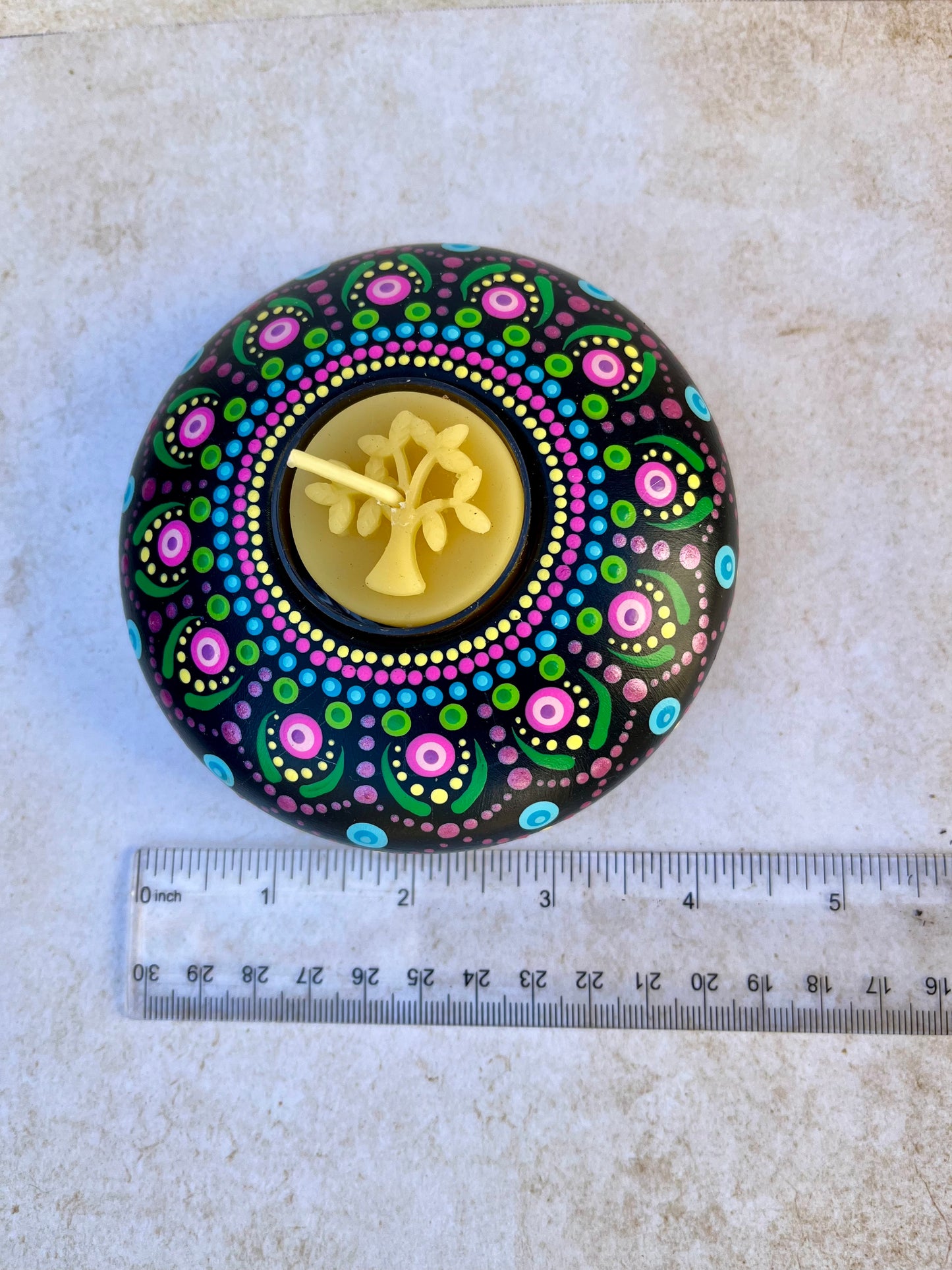 Concrete Mandala Tealight Tea Light Holder Pink, Green, Blue