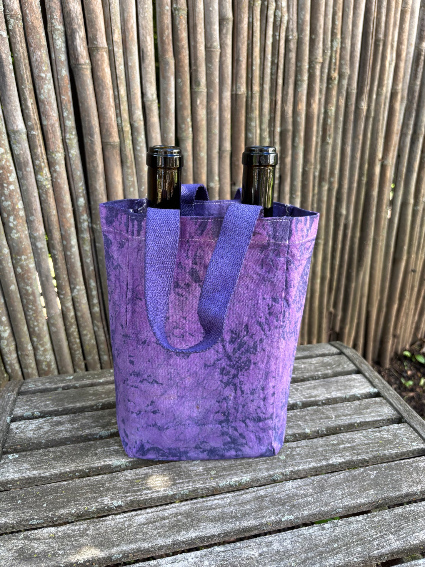 Beeswax 100% Cotton Canvas Wine/Water Bottle Double Tote Purple/Blue