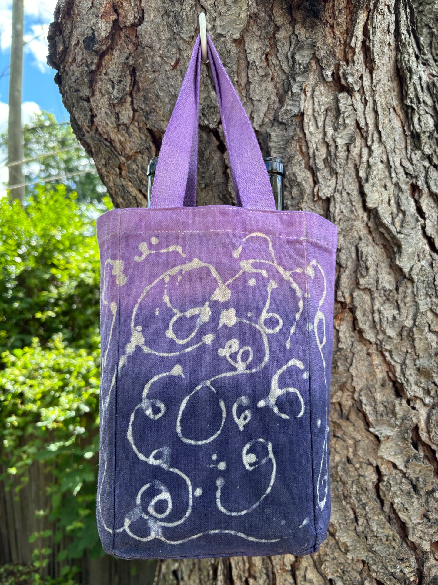 Beeswax 100% Cotton Canvas Wine/Water Bottle Double Tote Purple/Blue