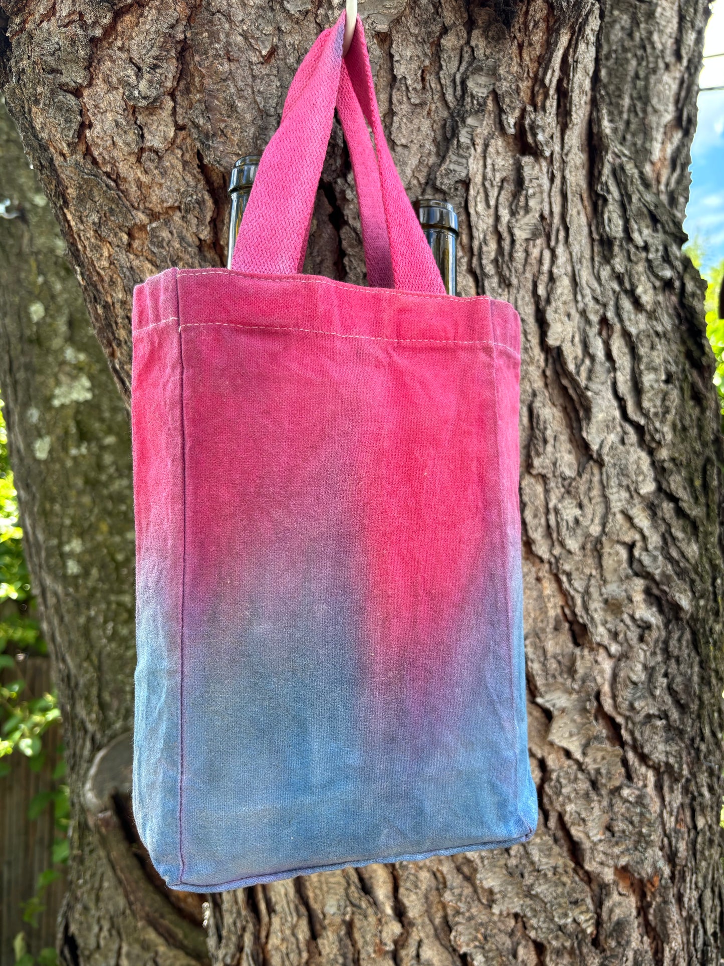 Beeswax 100% Cotton Canvas Wine/Water Bottle Double Tote Pink Purple