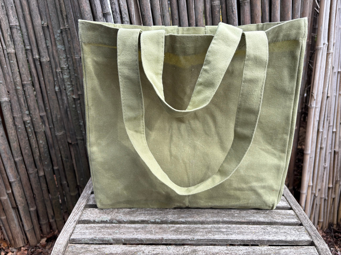 Extra Large Beeswax Waxed Canvas Tote Market Bag SAGE GREEN